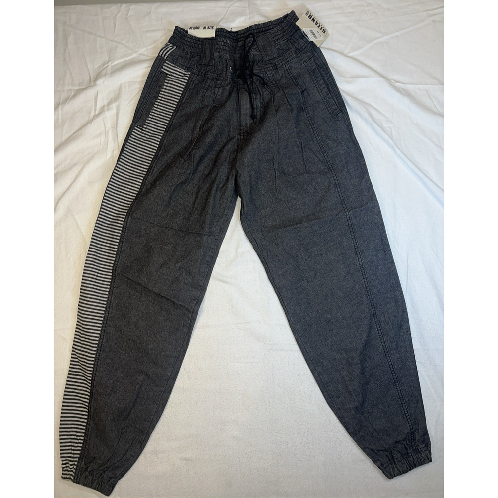 Vintage Gitano Jeanswear Mens Jogger Pants Black Acid Wash‎ Striped Side 90s NWT